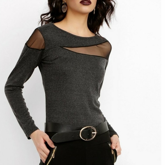 Bambina Mia Tops - ❄4/$25 BAMBINA MIA HEATHER GRAY BLACK CHIC TOP ASYMMETRICAL SHEER CUT OUTS SEXY